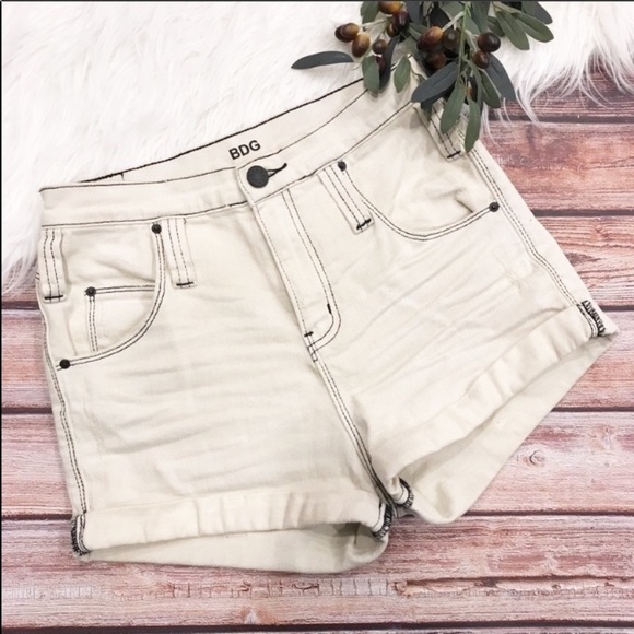BDG High Rise Cream Roll Up Jean Denim Shorts - Picture 2 of 8